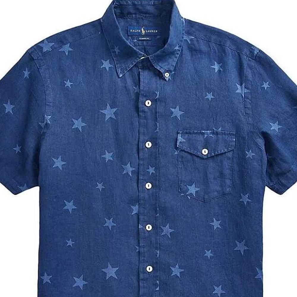 Polo Ralph Lauren SS23 Star Print Single-Breasted Shirt Men Shirts Blue 710788295-001