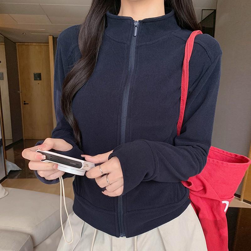 1776 Womens Slim Fit Stand Collar Zip Up Short Coat Casual Versatile Sweatshirt Top