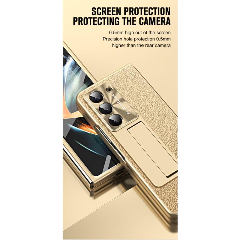 Electroplating Clemence Metal Stand Phone Case for Samsung Galaxy Z Fold 6 5 4 3 Fold6 Fold5 Fold4 Fold3 with Kickstand Holder Protective Cover