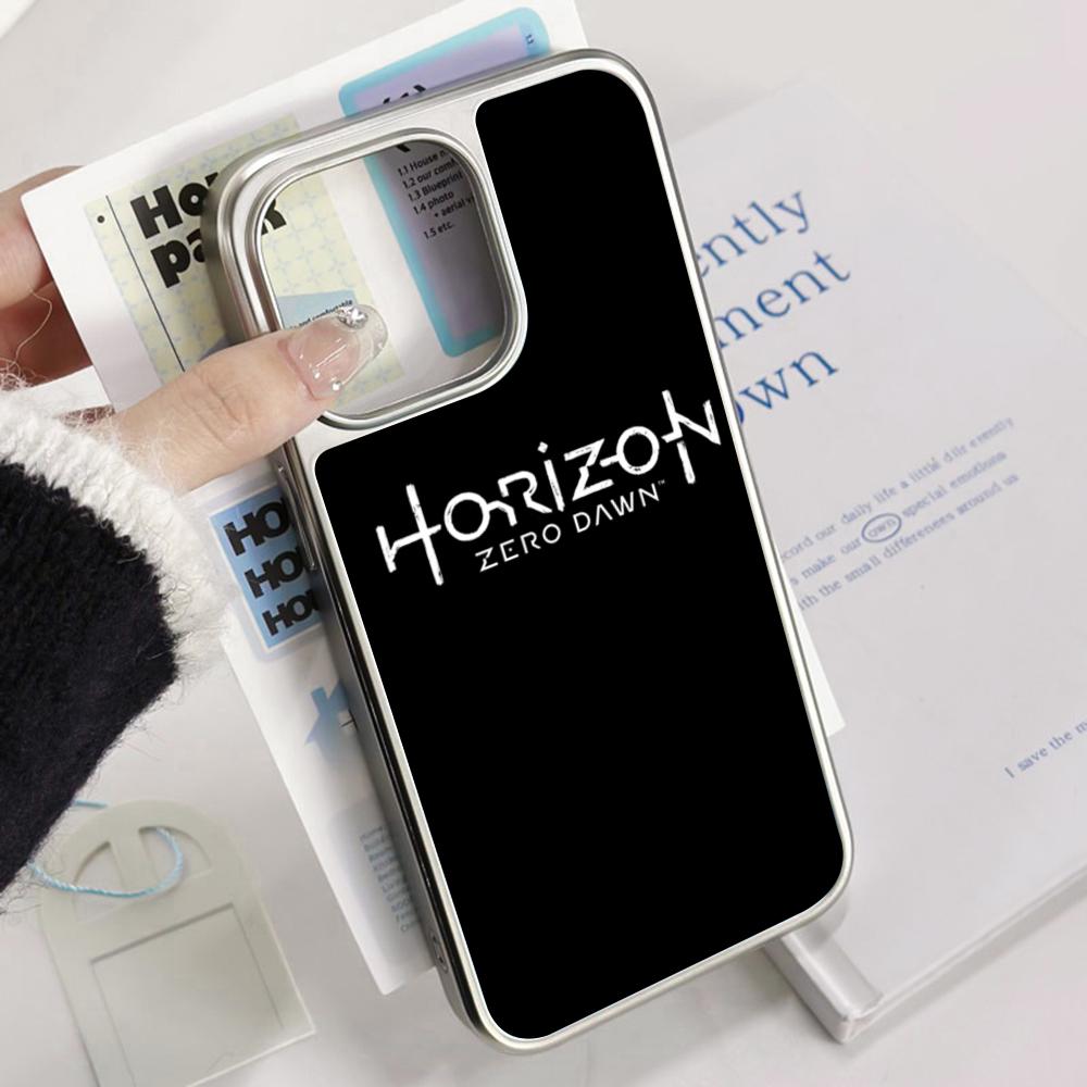 Spiel Horizon Zero Mode-Poster Handyhülle für iPhone 16 15 14 13 12 11 Pro Max Lammleder Silberrand Schutzhülle