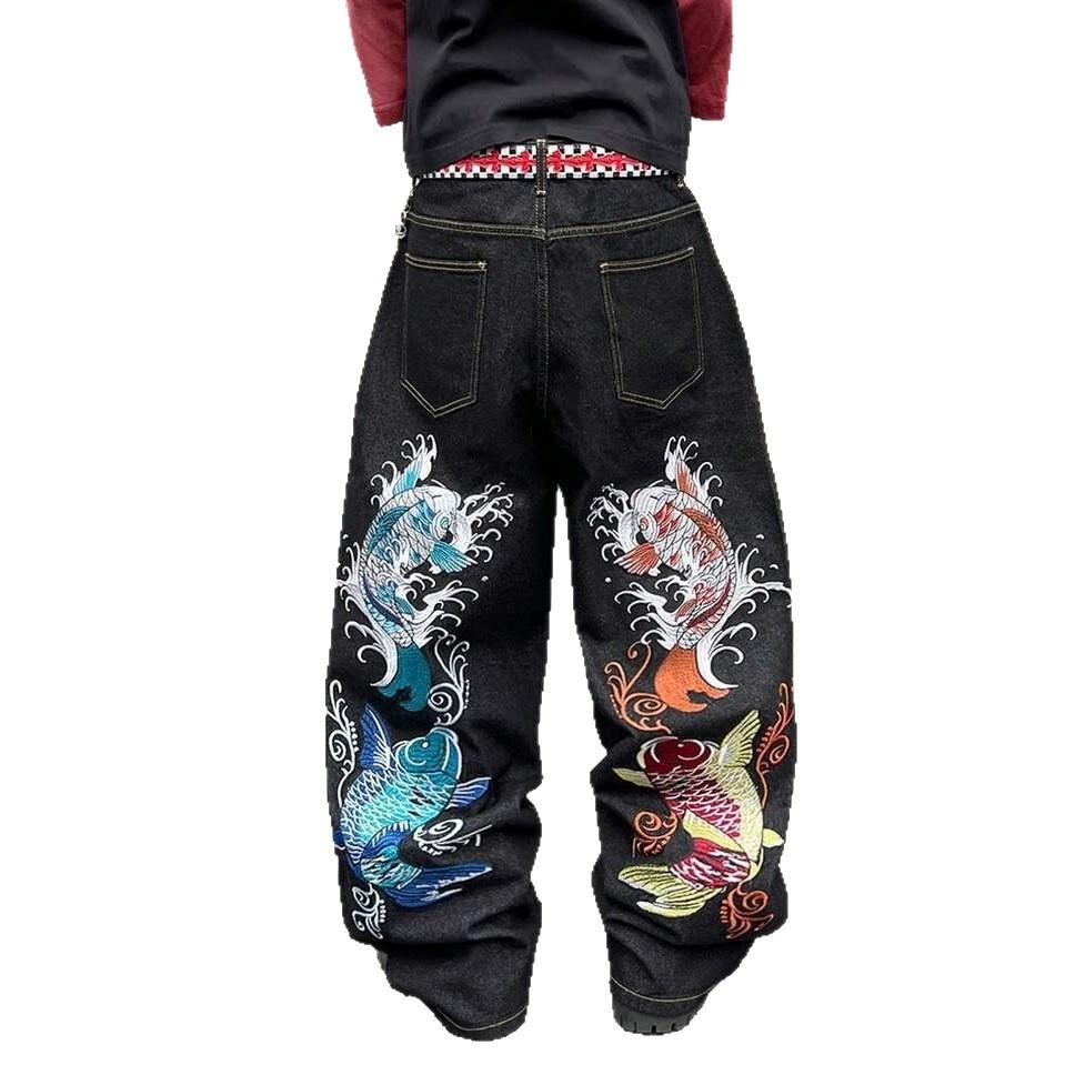 American Street Niche Printing Loose Straight Jeans Casual Design Trendy Pants