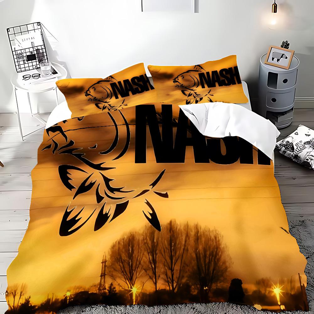 Nash Fishing Logo Bettbezug Kissenbezug Bettwäscheset Erwachsener Junge Mädchen Schlafzimmer Dekoration Kinder Geschenk Einzel Doppel Große Größe
