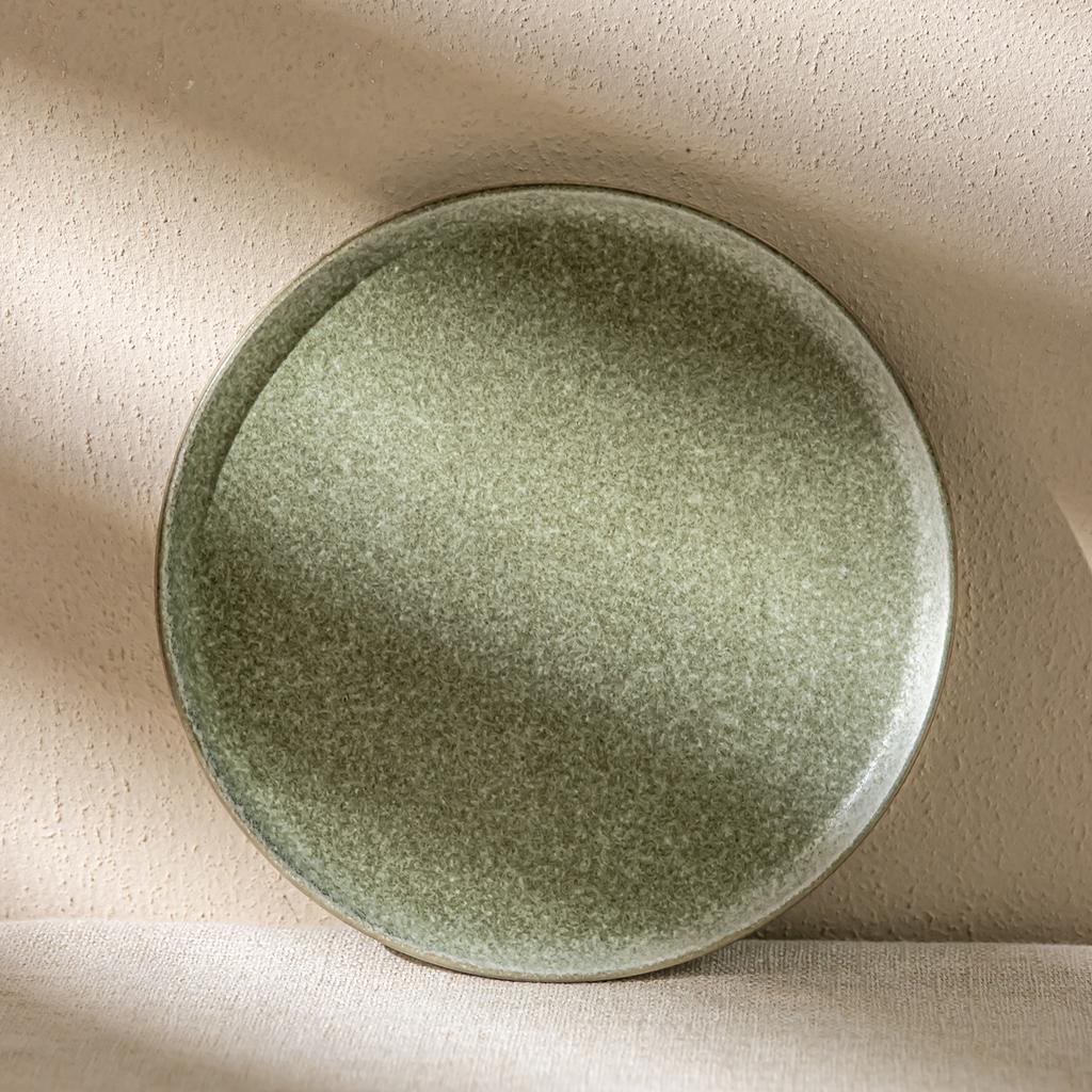 Retro Green Glaze Ceramic Shallow Plate Breakfast Plate Wabi-**** Wind Household Noodle Plate Western Food Plate Creative Cooking Plate Tableware