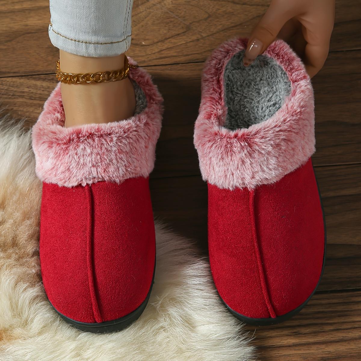 

[Plush Slippers] Thick Plush Mid-Strip Minimalist Slippers | Stylish Home Indoor Bedroom Floor Slippers for Men and Women 36-37 багряний