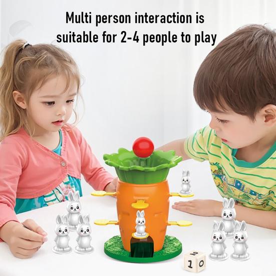 Carrot Balance Tower Toy with Mini Rabbit Logic Thinking Focus Training Kids Interactive Balance Board Game Toddlers Boys Girls Educational Balance