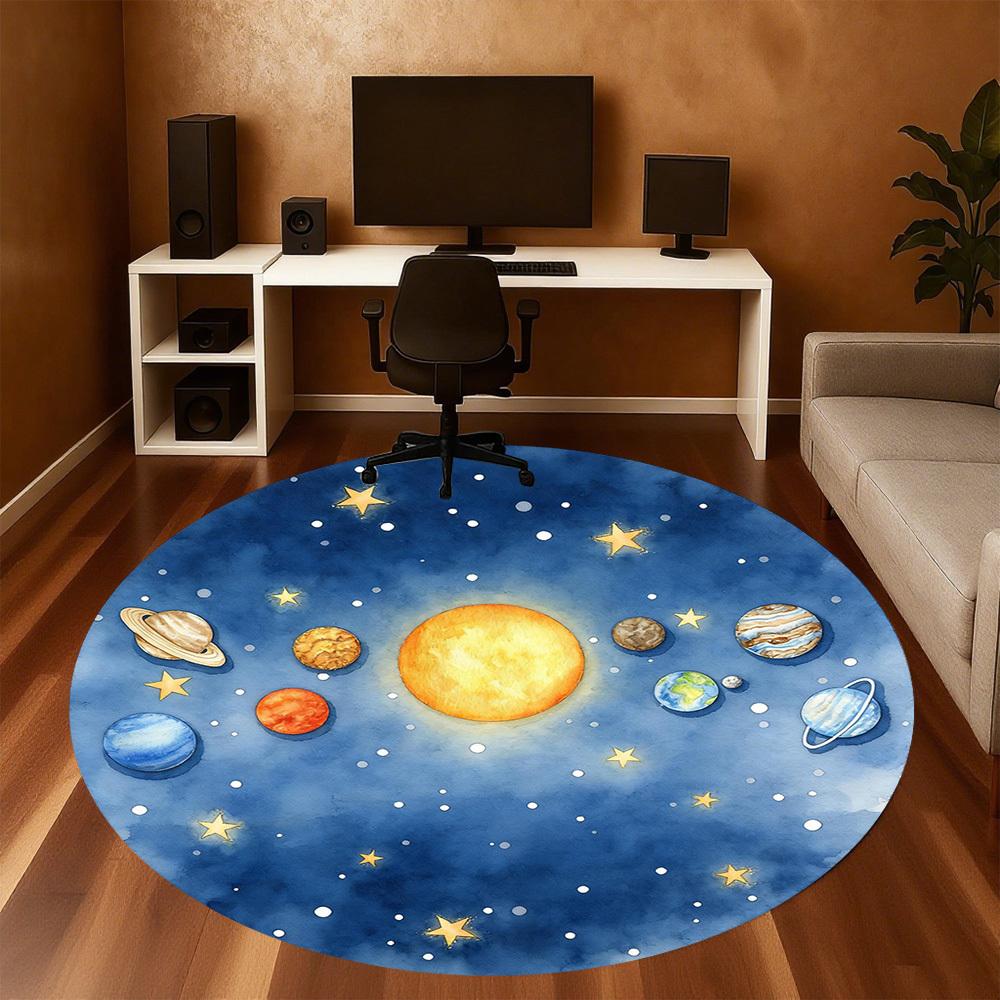 1pc Solar System Planets Round Chair Mat Office Area Rug - Non-Slip, Floor Mat for Office, Bedroom, and Indoor Decor P127243