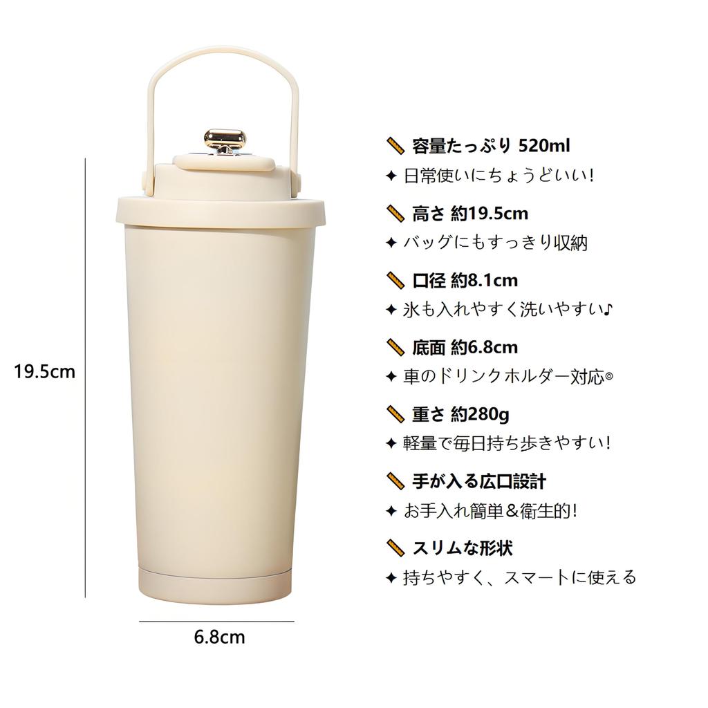 IOLOYU 316 Stainless Steel Tumbler with 520ml Large Easy to Vacuum with Suitable for Convenience and Keeps Hot or Cold Coffee Medical-Grade Lid,