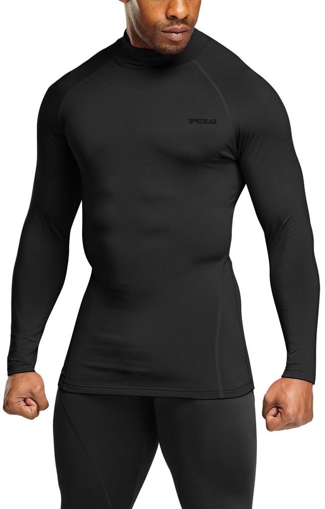Tesla Sports and Compression Cold Inner Running Sports Thermal Men's High-Neck Undershirt, 2-Piece Set, Fleece-Lined, Moisture-Wicking, Quick-Drying,