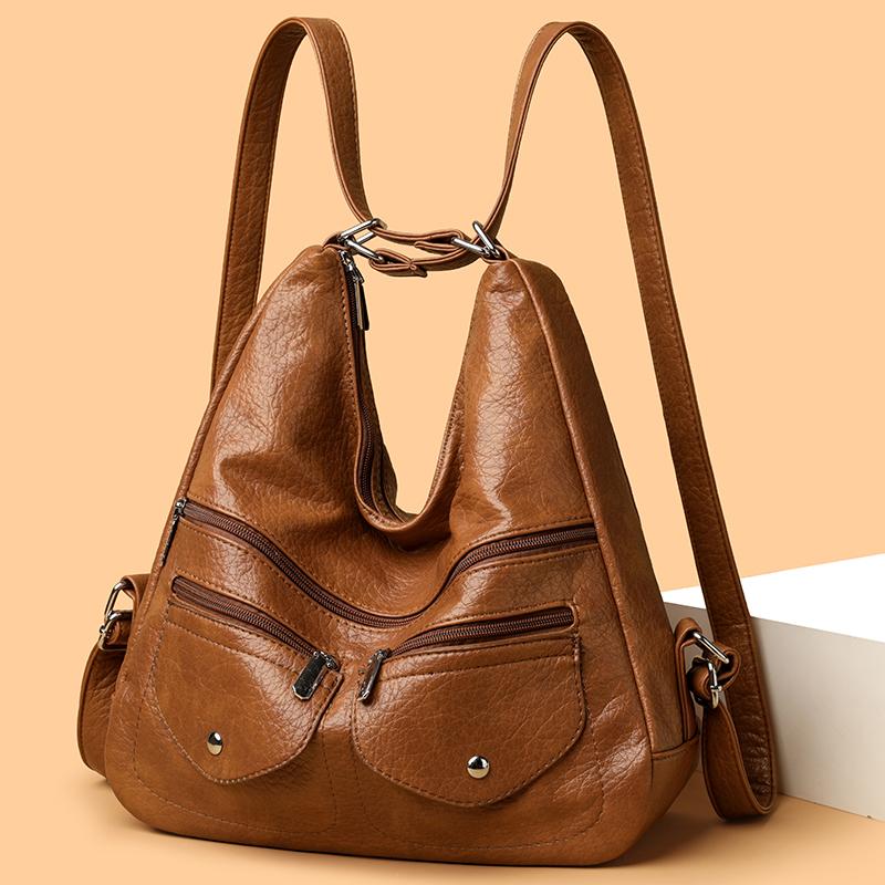 Women's PU Shoulder Bag Middle-aged Mother Bag Crossbody Bag Multifunctional Backpack