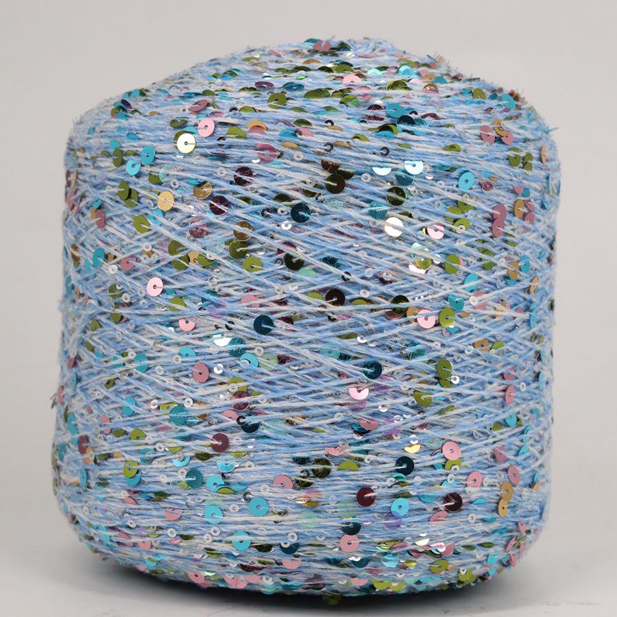Hand-Knitted Bright Cotton Yarn with Sequins, 3MM+6MM, Combed and Fancy