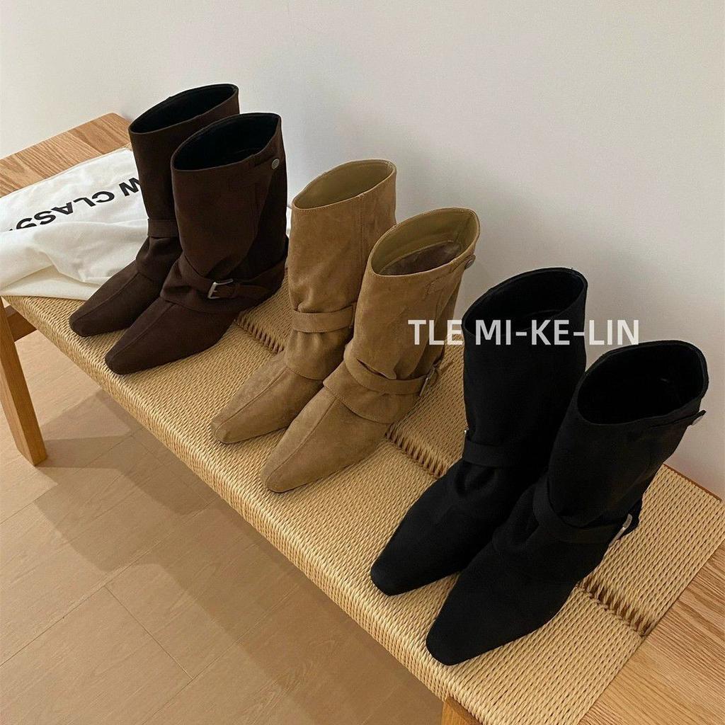 Retro Suede Khaki Short Boots for Women 2025 Autumn and Winter New Niche Design Western Pile Boots Knight Boots for Women