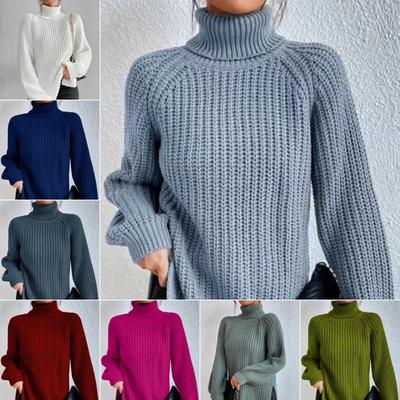 Winter Sweater Side Split Hem Coldproof Elastic Simple Causal Loose Warm Pullover Sweater Streetwear