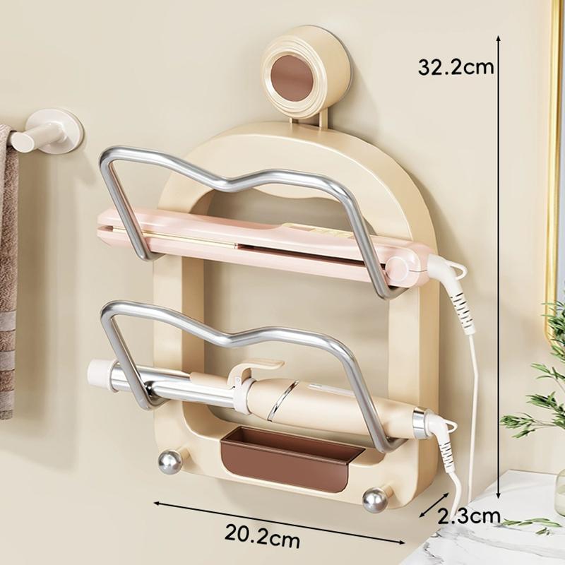 

Настенный держатель для фена на присоске, держатель для щипцов для завивки, органайзер для инструментов для укладки волос, многофункциональная полка для хранения коричневый