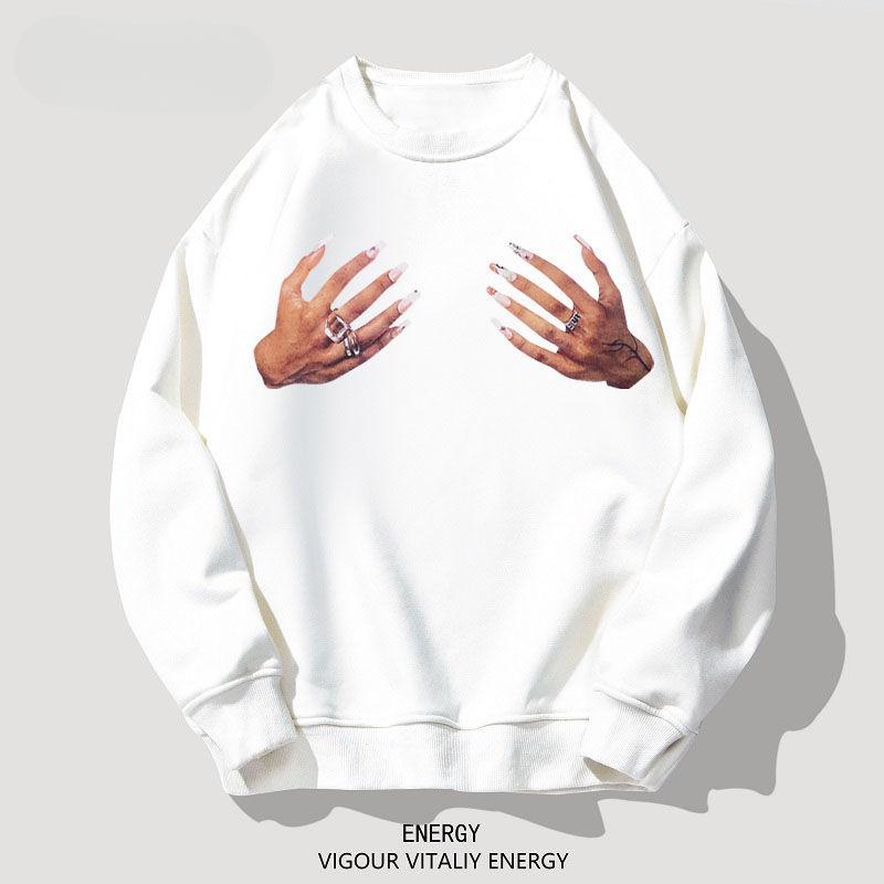 American High Street Friendly Middle Finger Loose Round Neck Sweater Unisex Autumn/Winter Trendy Sweatshirt