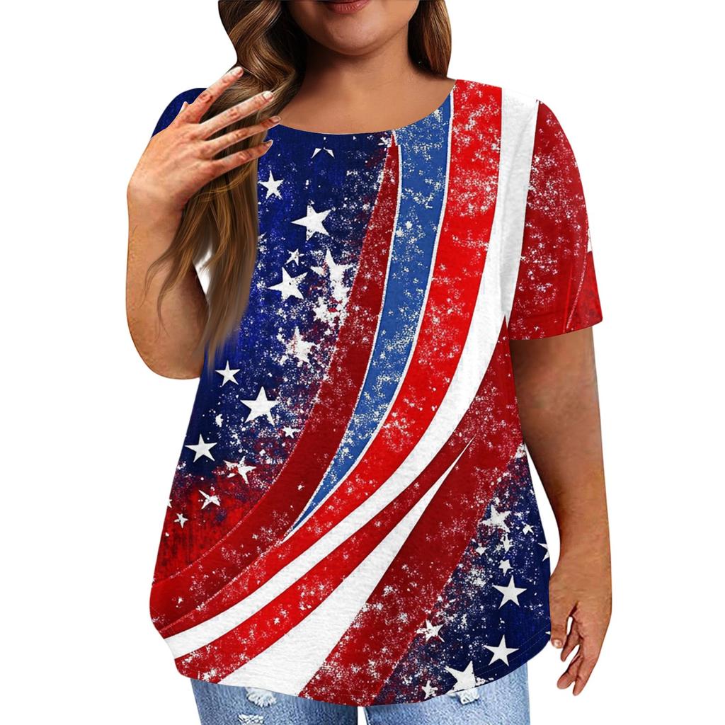 Women's Large Size T-Shirt Casual Tie-dye Round Neck Short Sleeve Top