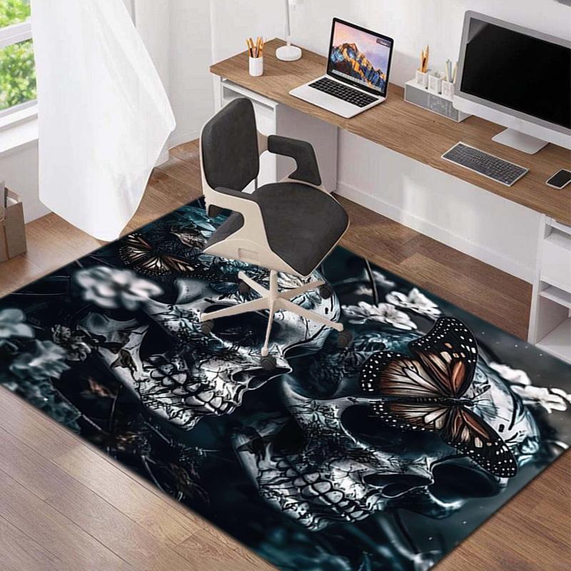 1PC Skull Dark Gothic Pattern Printed Carpet Rug for Living Room Bedroom Home Sofa Decoration,Non-slip Floor Mat Floor Mat
