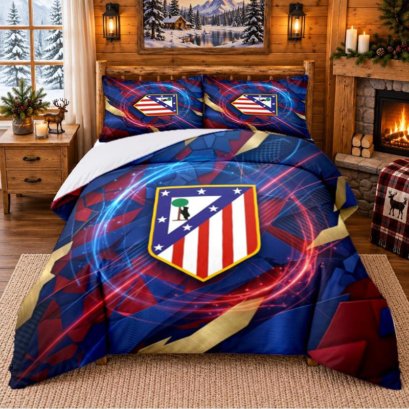 Atletico Madrid Desenli 3 Parça Nevresim Takımı Yatak Çarşafı Yastık Kılıfı Yatak Odası Dekorasyonu İçin
