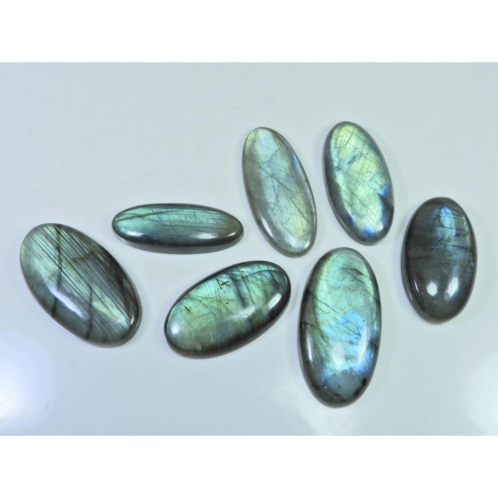 Natural Labradorite Green Multi Fire Oval Cabochon Loose Gemstone 07Pcs Lot LL-1103