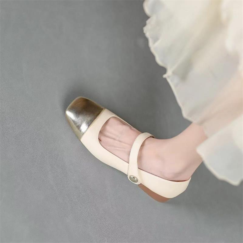 

Shallow soft leather single shoes new fashion temperament square head leather shoes versatile Mary Jane women s shoes 40