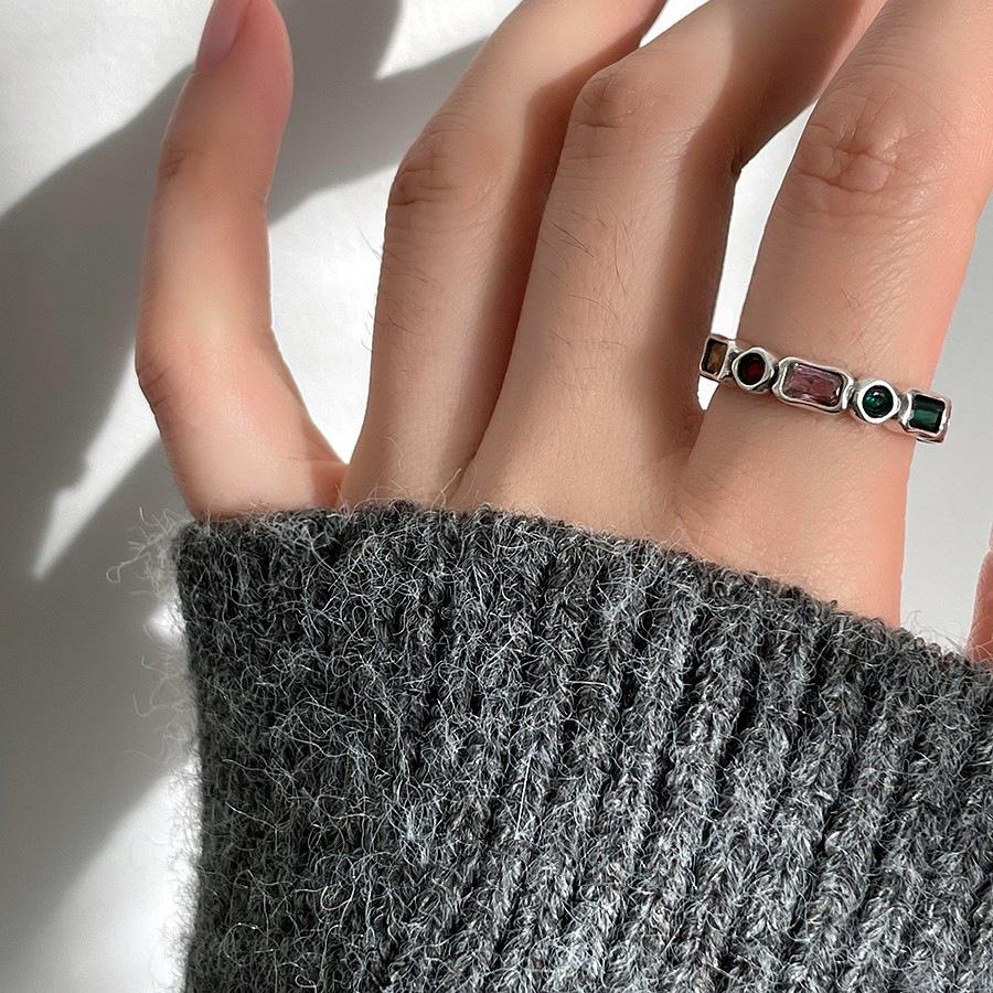 Trendy Colorful Geometric Zircon Open Adjustable Ring for Women - Stylish Index Finger Jewelry Open Adjustable