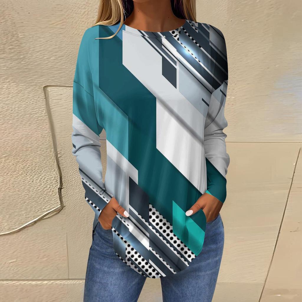 Modisches, lässiges, langärmliges Oberteil mit Rundhalsausschnitt und Aufdruck für Damen