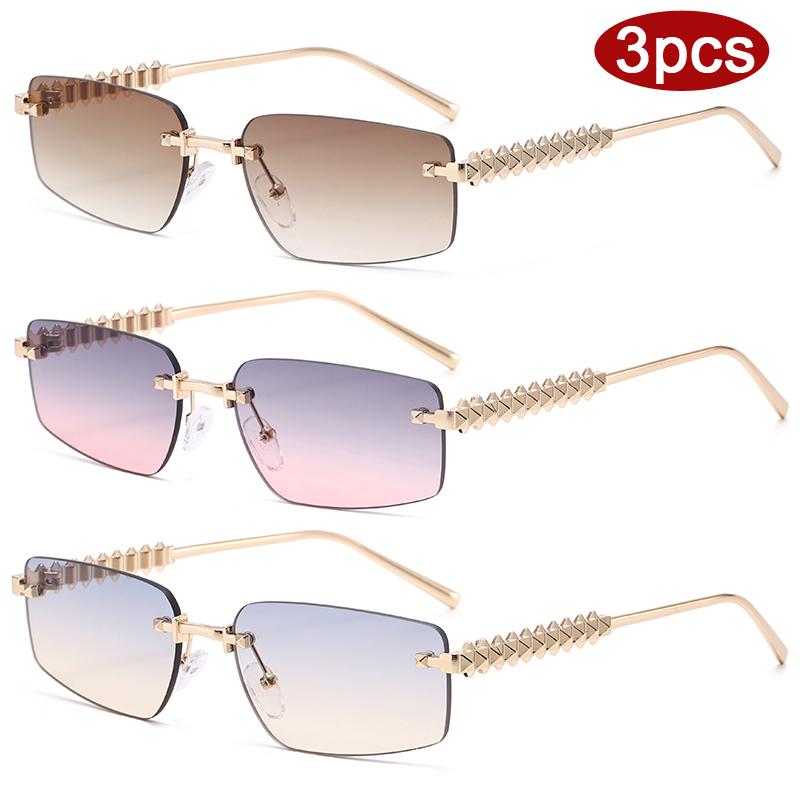 Protective Glasses 3pcs Fashion Rimless Polygon Sunglasses Women Metal Frame Sun Glasses Vintage Irregular Legs Eyewear Ladies