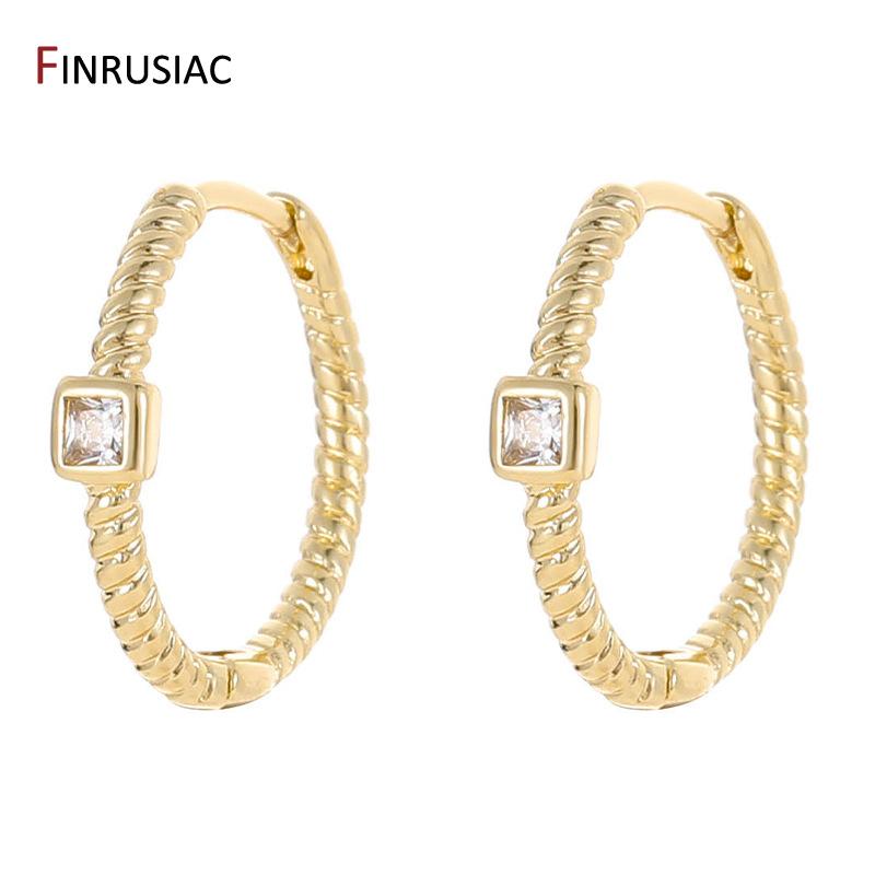 14K Gold Plated Brass Round Huggie Hoops Earrings,Women Zircon Circle Piercing Earrings Fashion Party Zircon Accessories
