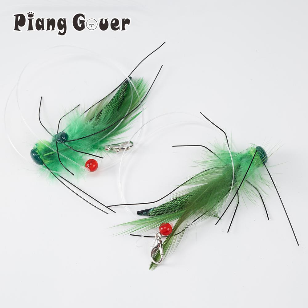 Artificial Insect Grasshopper Cat Teasing Stick Replacement Head Toy Green Pet Toys