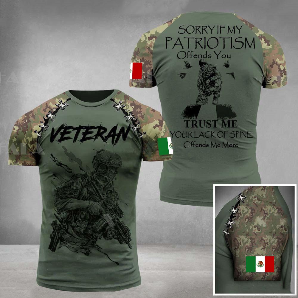 Men's Military 3D Printed Mexican Flag Short Sleeved T-shirt