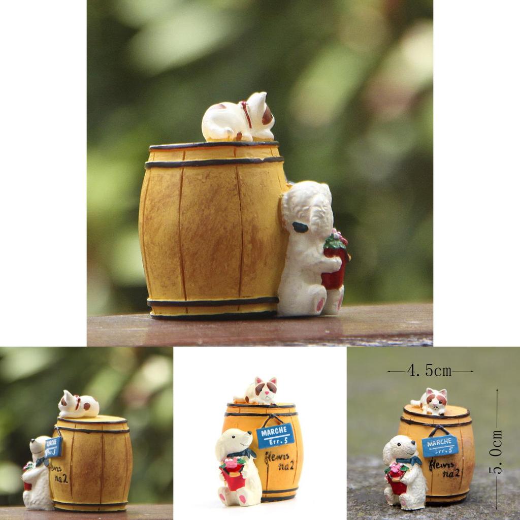 Cute Cartoon Wine Barrel Cat And Dog Mini Model Ornament For Photography And Gift Applications