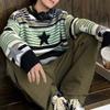 Contrasting ColorsStriped Pullovers Knitted Men's Clothing Vintage Star Autumn Winter Round Neck Casual Loose Sweaters