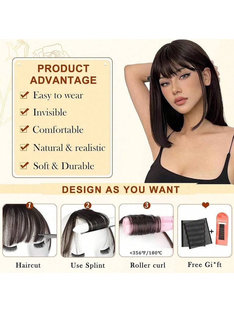 Frange synthétique en épingle à cheveux Frange fine de 10 pouces avec favoris pour franges quotidiennes pour femmes