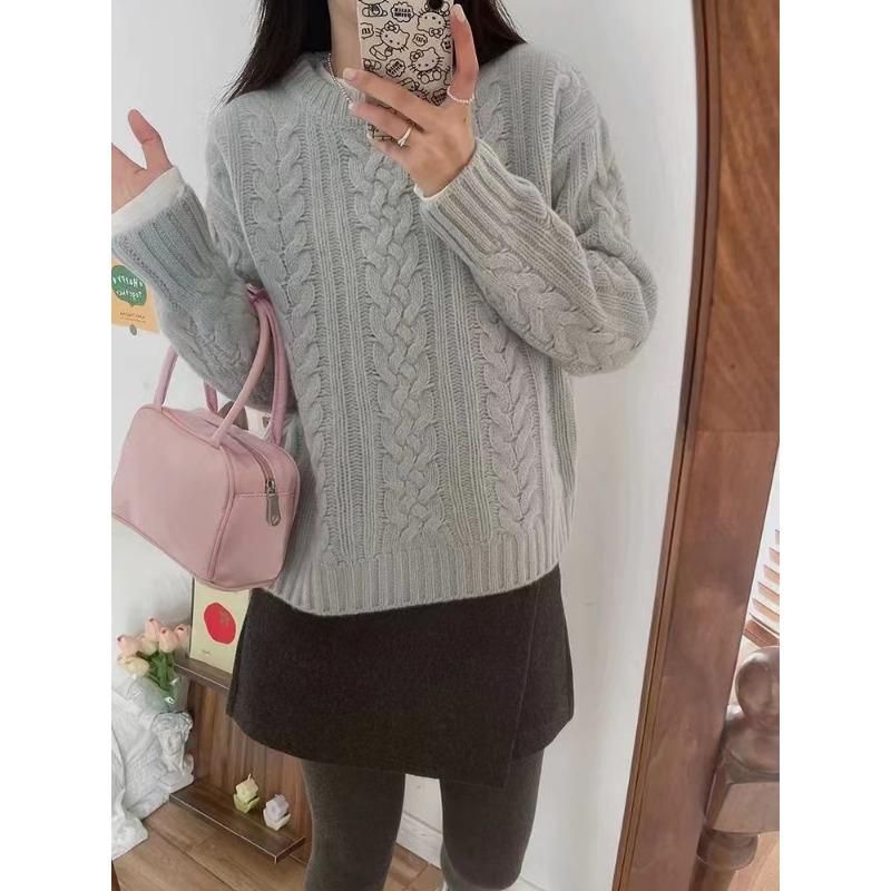 Lazy Wind Crew Neck Pullover Women's New Autumn and Winter Design Sense Retro Casual Versatile Knitted Sweater