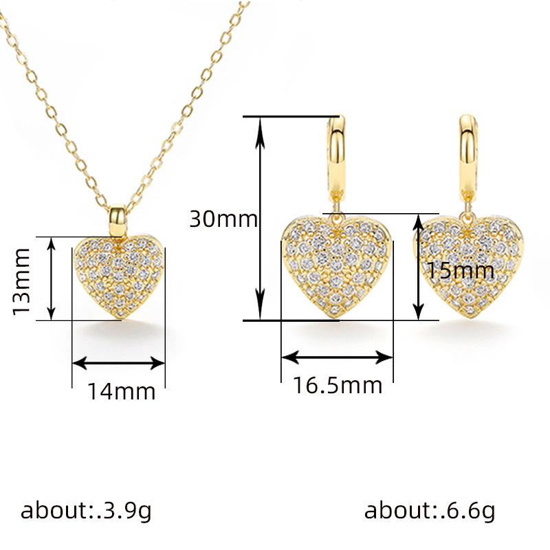 Luxury European and American Love Jewelry Set, Peach Heart Exquisite Shining Necklace Women, Elegant Temperament Sweet Earrings