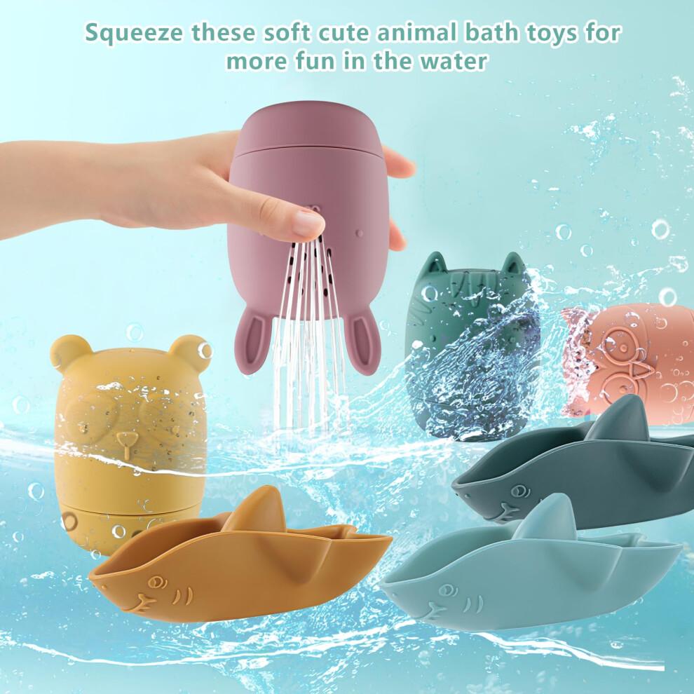 Baby Bath Toys for 1-3 Year Olds, Silicone Mold Free Bath Toys Toddler Sensory Educational Toys Floating Bathtub Water Toys for 3+ Years Old Boys
