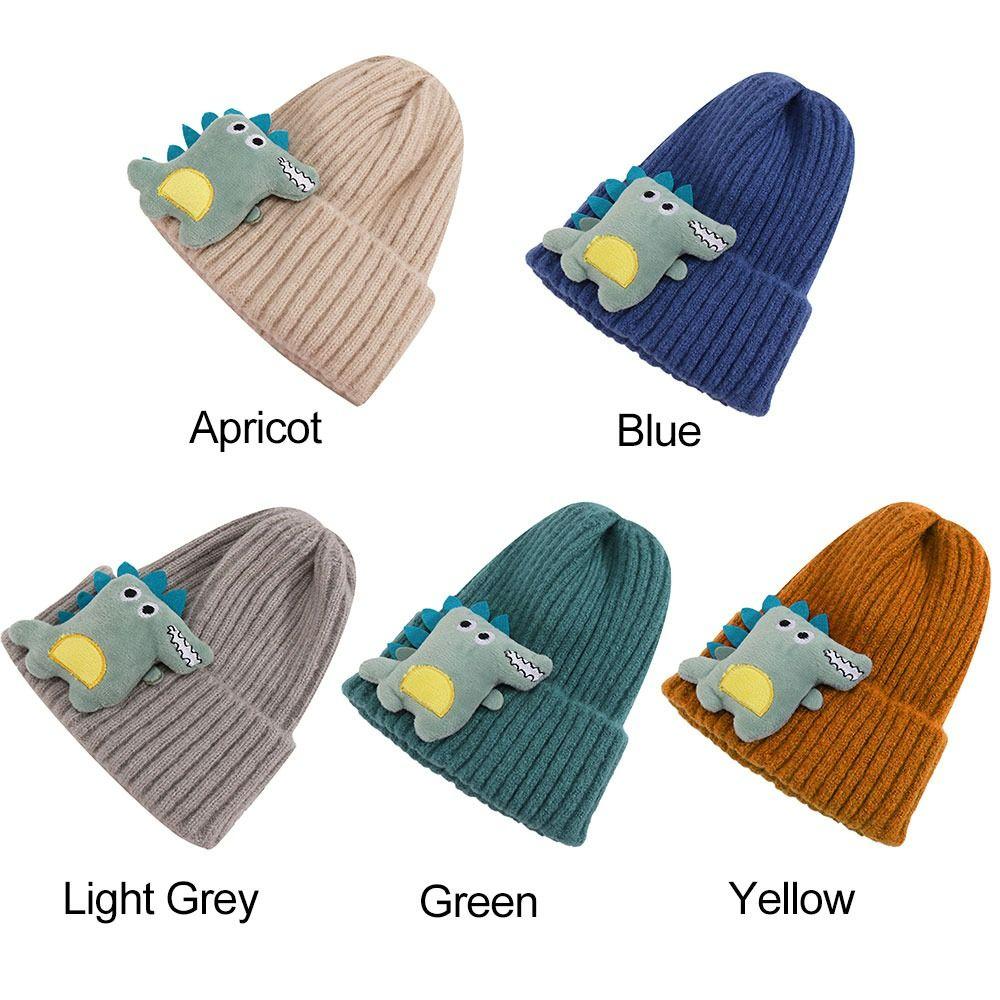 Winter Cute Kids Hats Handmade Thick Warm Soft Beanie Ear Warmer Knitted Cap Dinosaur Shape