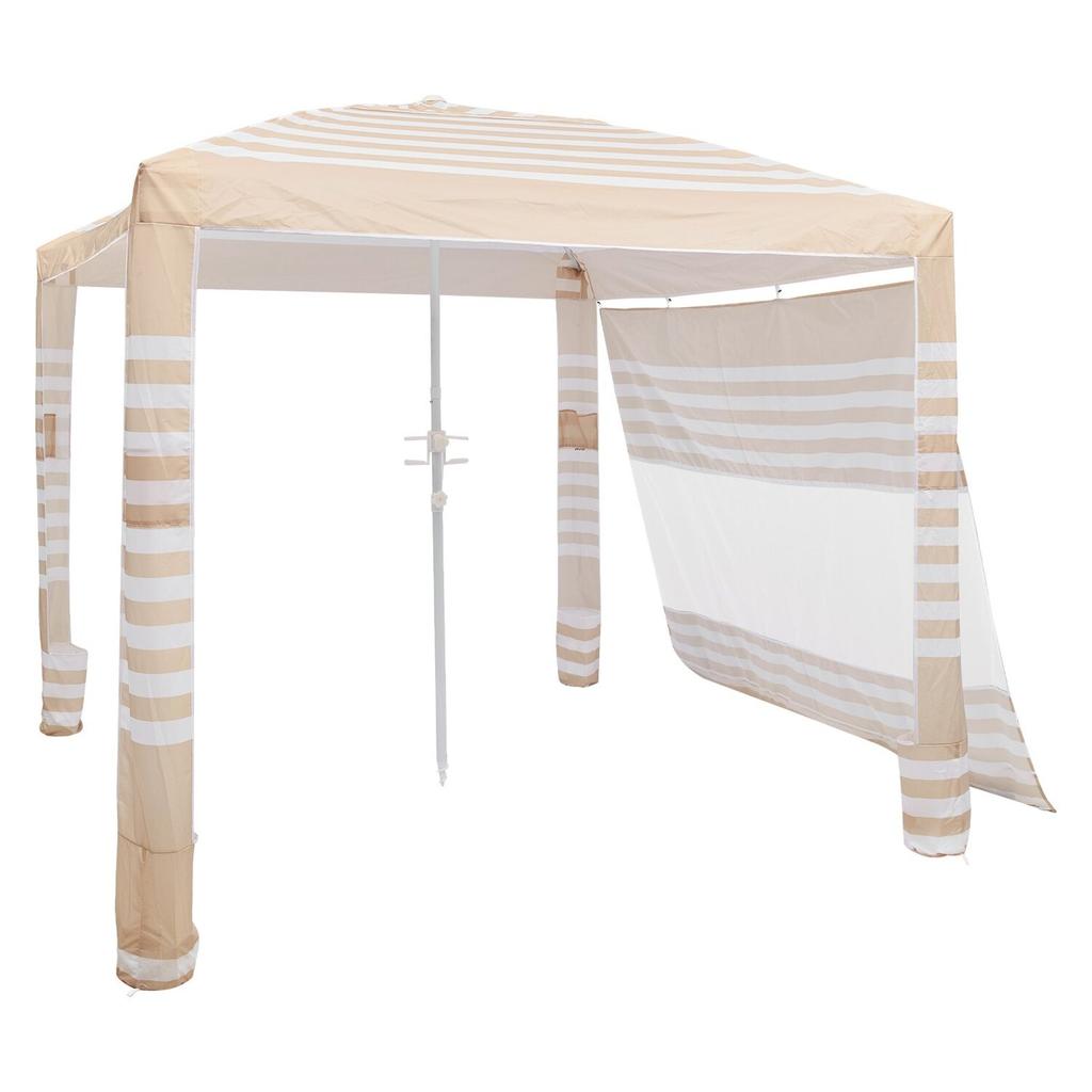 Tenda de Praia, Toldo de Praia 2,4 x 2,4 m com Parede Lateral, Proteção UPF 50+, Tenda Cabana de Montagem Fácil com Bolsos para Areia, Altura Ajustável, Sombra Portátil