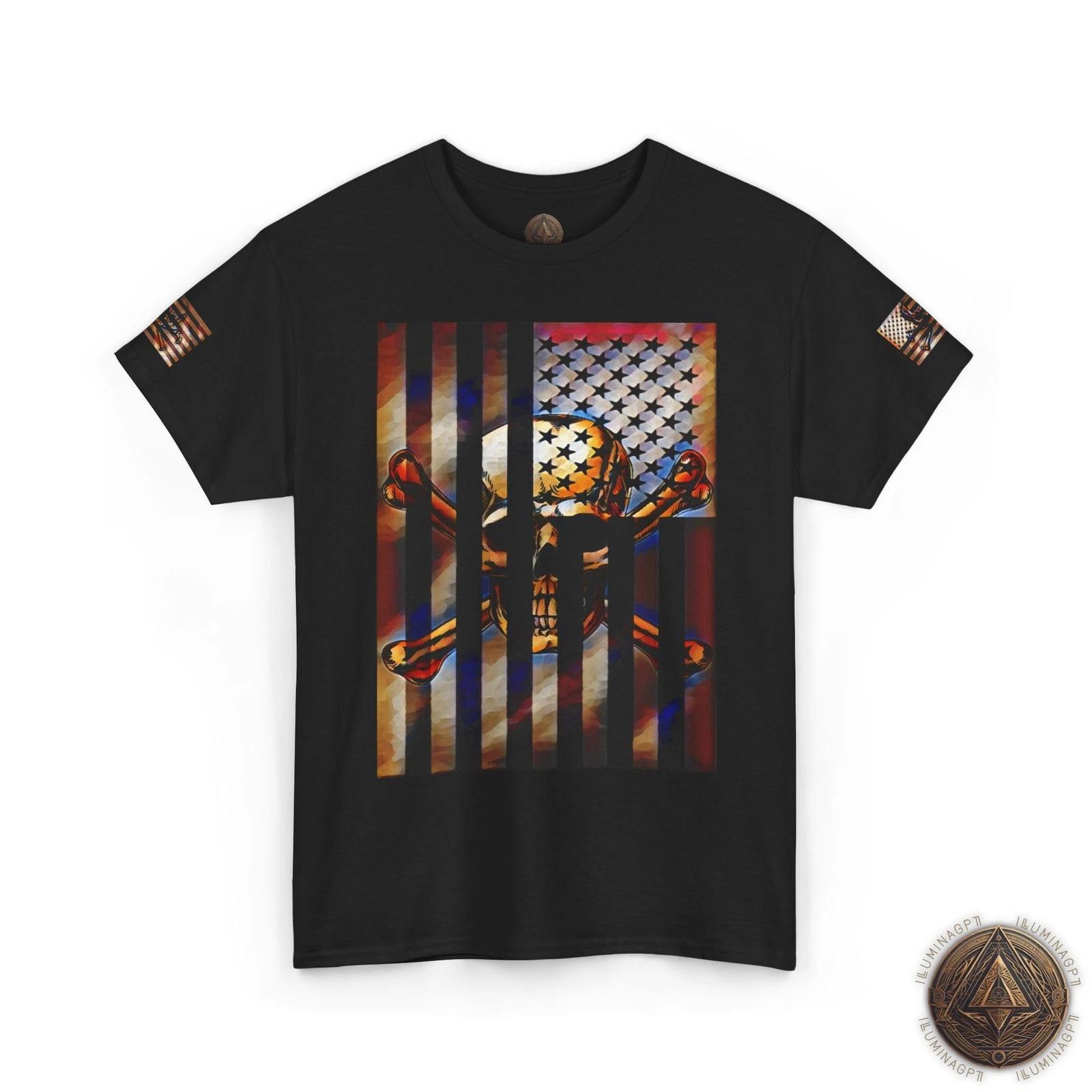 Patriotic Distressed USA Flag Skull & Crossbones T shirt - Atomic Blast 3XL