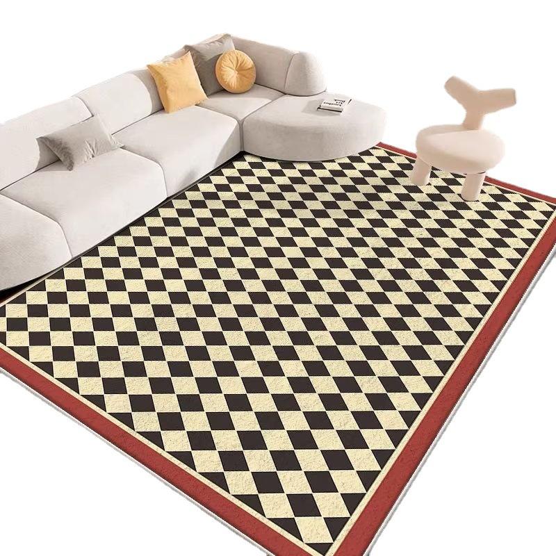 Checkerboard Crystal Velvet Carpet Simple Large Area Bedroom Living Room Floor Mat Nordic Home Balcony Cloakroom Carpet