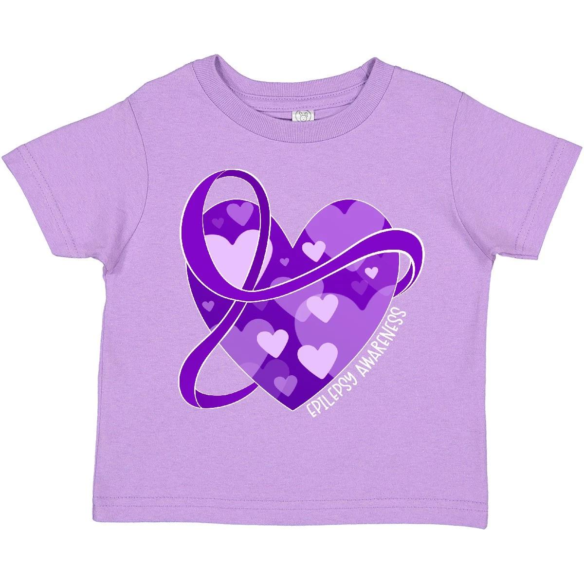 Inktastic Epilepsy Awareness Purple Ribbon Around Heart Toddler kids boys T-Shirt Support 100