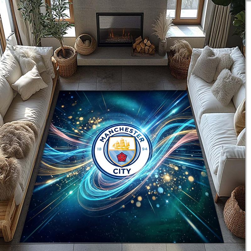 Manchester City Printed Flannel Area Rug Non Slip Soft Polyester Floor Carpet Indoor Decor Mat for Bedroom Living Room Sofa