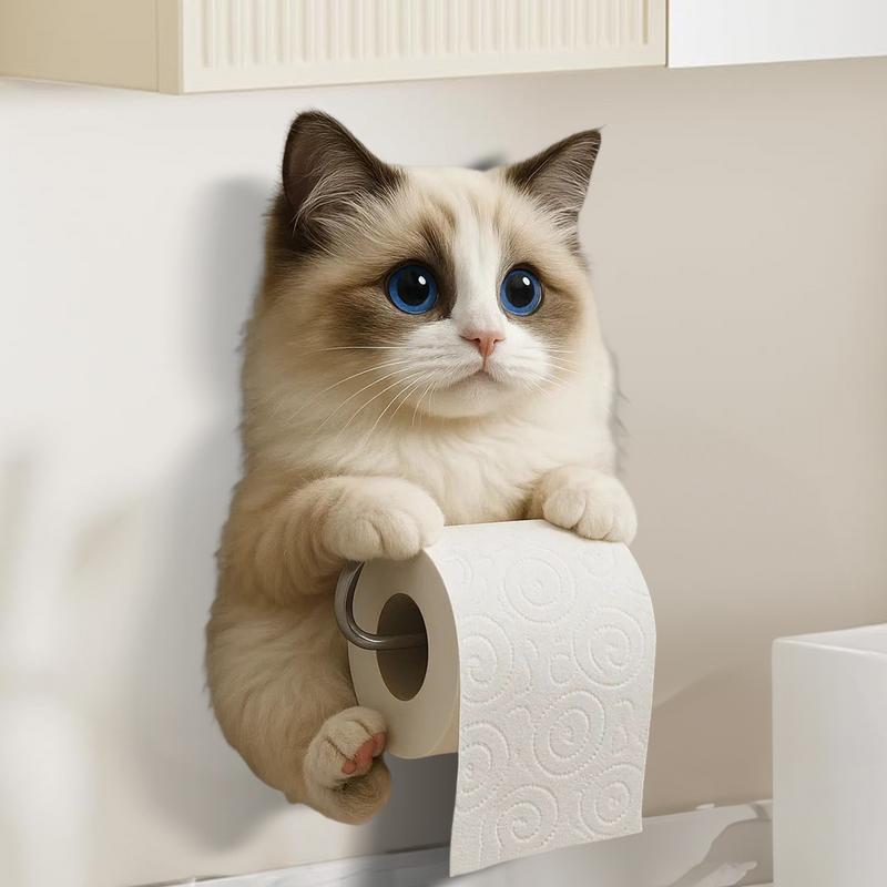 Cat Toilet Paper Holder Cat Funny Paper Towel Holder Wall Mount Tissue Dispenser Rack Resin Animal Statue Room Decor