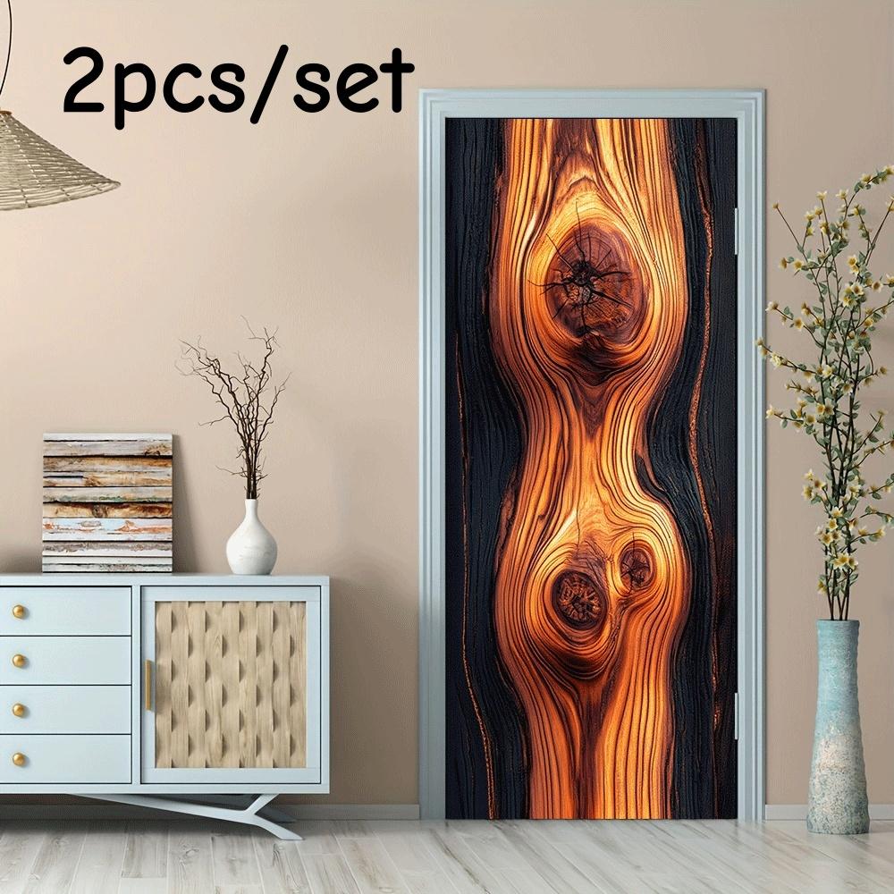 

2pcs retro wood grain decorative door wall stickers, three-dimensional simulation tree nodule texture self-adhesive PVC stickers (as the picture,38.5x200cmx2)