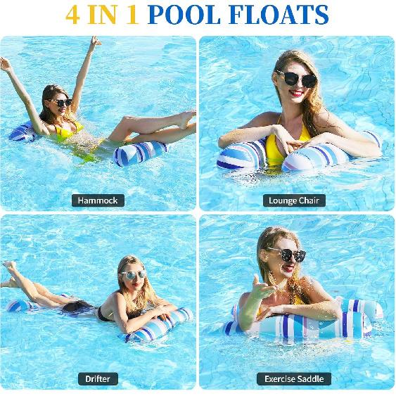 Pool Floats Adult - 2 Pack Inflatable Pool Floats Hammock, Multi-Purpose 4-in-1Pool Floats for Adults, Swimming Pool Water Hammock Lounge
