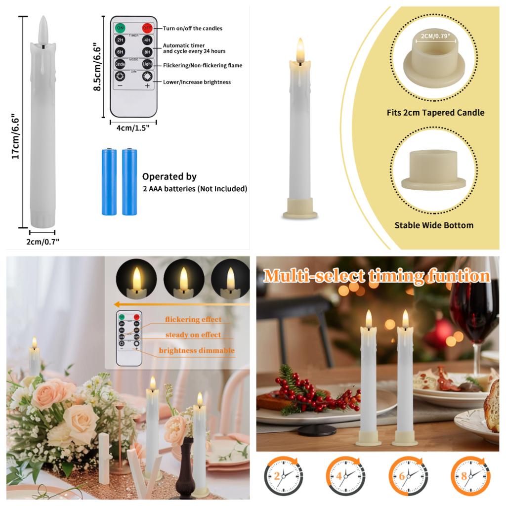 Flameless Taper Candles with Remote Timer LED Candlesticks Battery Operated Flickering Window Candle for Christmas Wedding Decor