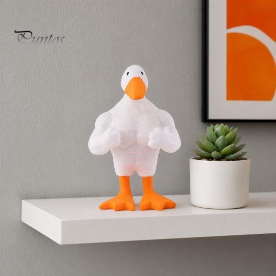 Desktop Duck Decoration Resin Muscular Figurine, Strong Fitness Statue, Home Office Decor White Yellow Shape Ornament for Table Humorous Animal Desk