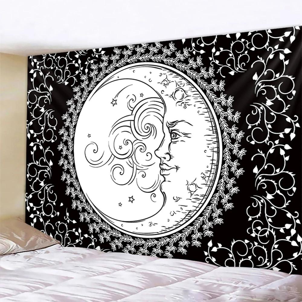 VIKAMA Black and White Sun and Moon Tapestry Mysterious Mandala Wall Hanging Meditation Room psychedelic Witchcraft Decoration