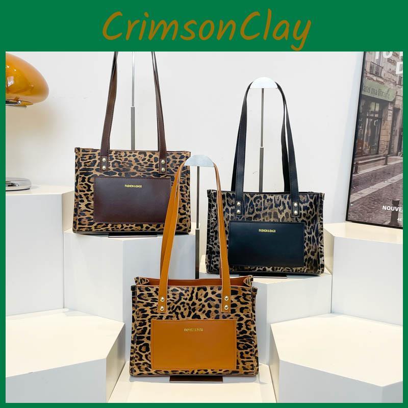 Fashionable Print Leopard Large Tote Bag For Women Stylish Pu Handbag Shoulder