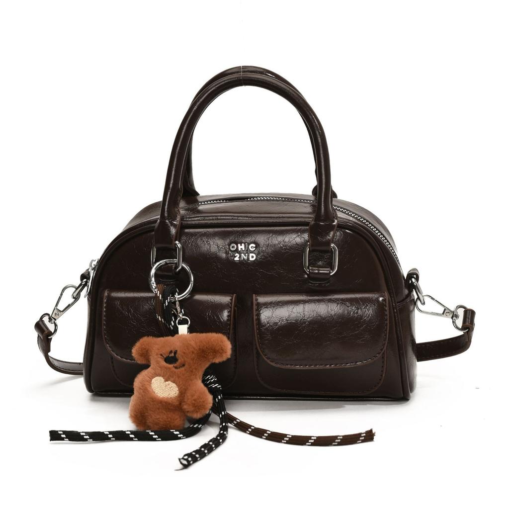 2025 Winter New Fashion Retro Casual Bowling Bag Women's High Sense Niche Commuter Portable Messenger Bag