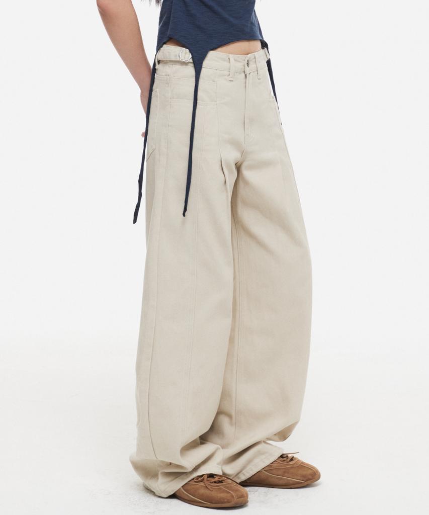 DNSR (W) Pleated Wide Cotton Pants Ivory